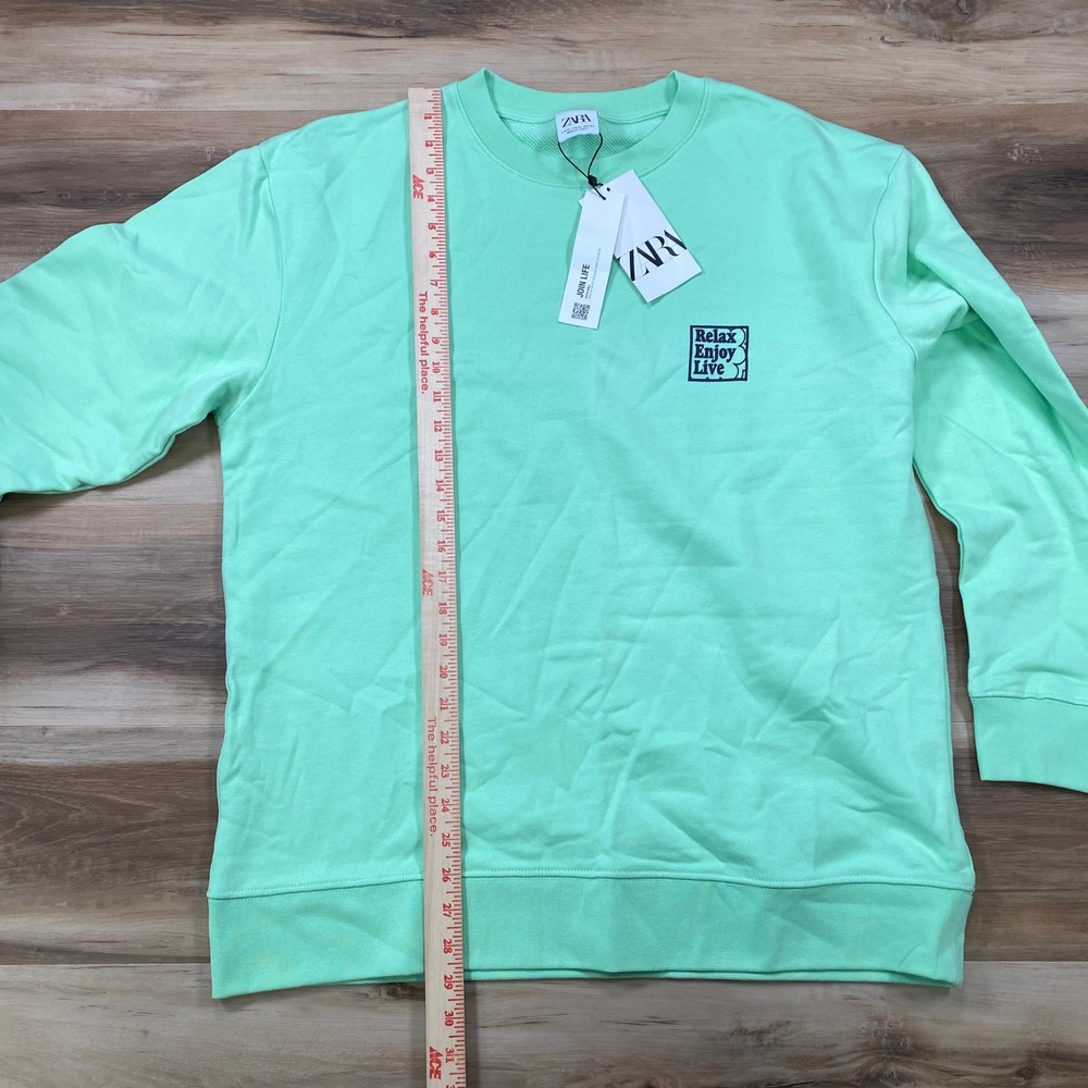 Zara Sweatshirt Mens XL Streetwear Cotton Relaxed Fit Mint Green New With Tags - Picture 7 of 8